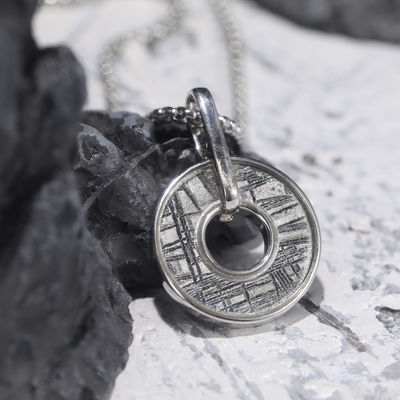 Collier de météorite de fer 925 en argent sterling