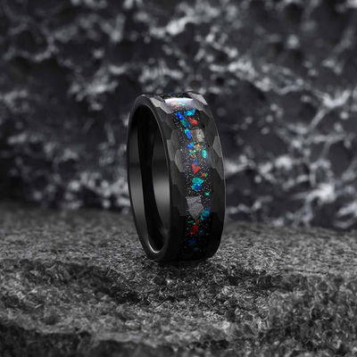 8 mm Opal et météorite Anneau de mariage
