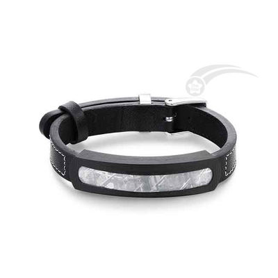Longueur 22cm Bracelet en cuir en acier inoxydable Bracelet en pierre météorite Exquisite