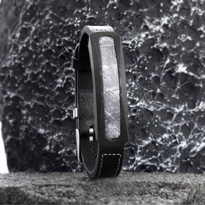 Longueur 22cm Bracelet en cuir en acier inoxydable Bracelet en pierre météorite Exquisite