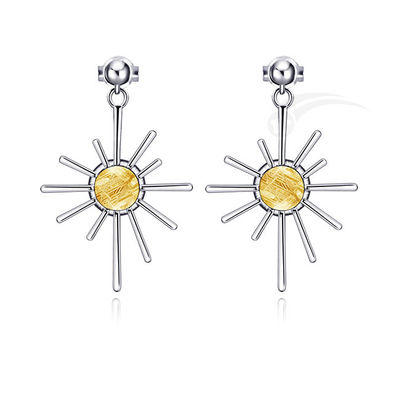 Météorite en forme de soleil 925 bijoux en argent argent pendu boucle d'oreille 6 mm ronde
