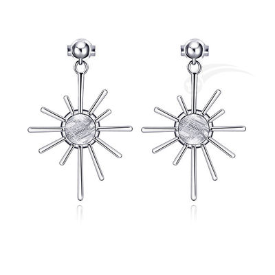 Météorite en forme de soleil 925 bijoux en argent argent pendu boucle d'oreille 6 mm ronde