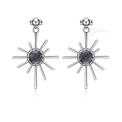 Météorite en forme de soleil 925 bijoux en argent argent pendu boucle d'oreille 6 mm ronde