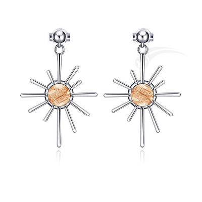 Météorite en forme de soleil 925 bijoux en argent argent pendu boucle d'oreille 6 mm ronde