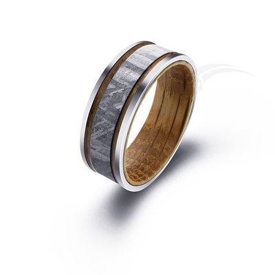 4 mm de largeur météorite et baril de whisky anneau météorite bois incrusté