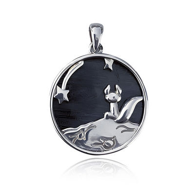 Le petit prince météorite de fer 925 pendentif en argent 20 mm rond