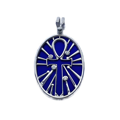 Pendant météorite de fer intemporel cosmique bleu Roral fait à la main 18*25mm